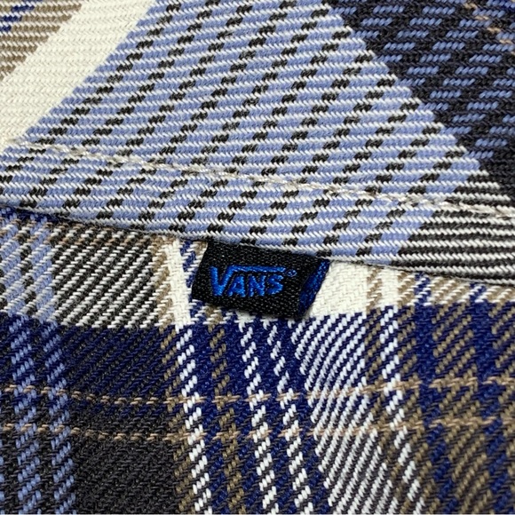 Vans Plaid Button Up Collared Men's Shirt Size S Blue Tan - Picture 11 of 12